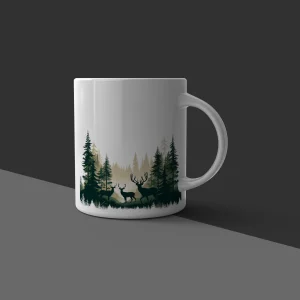 Misty Pine Deer Ceramic Mug