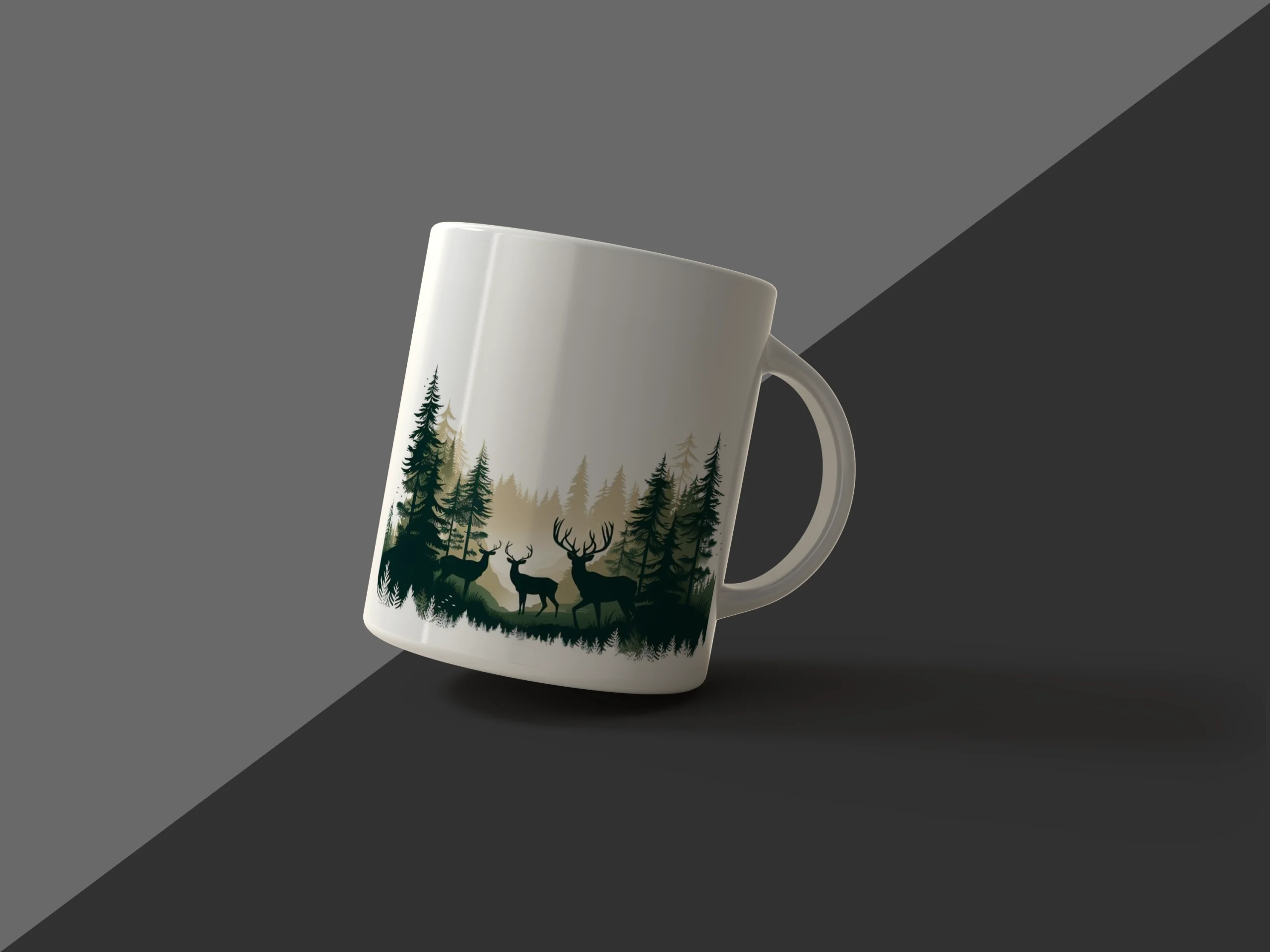 Misty Pine Deer Ceramic Mug