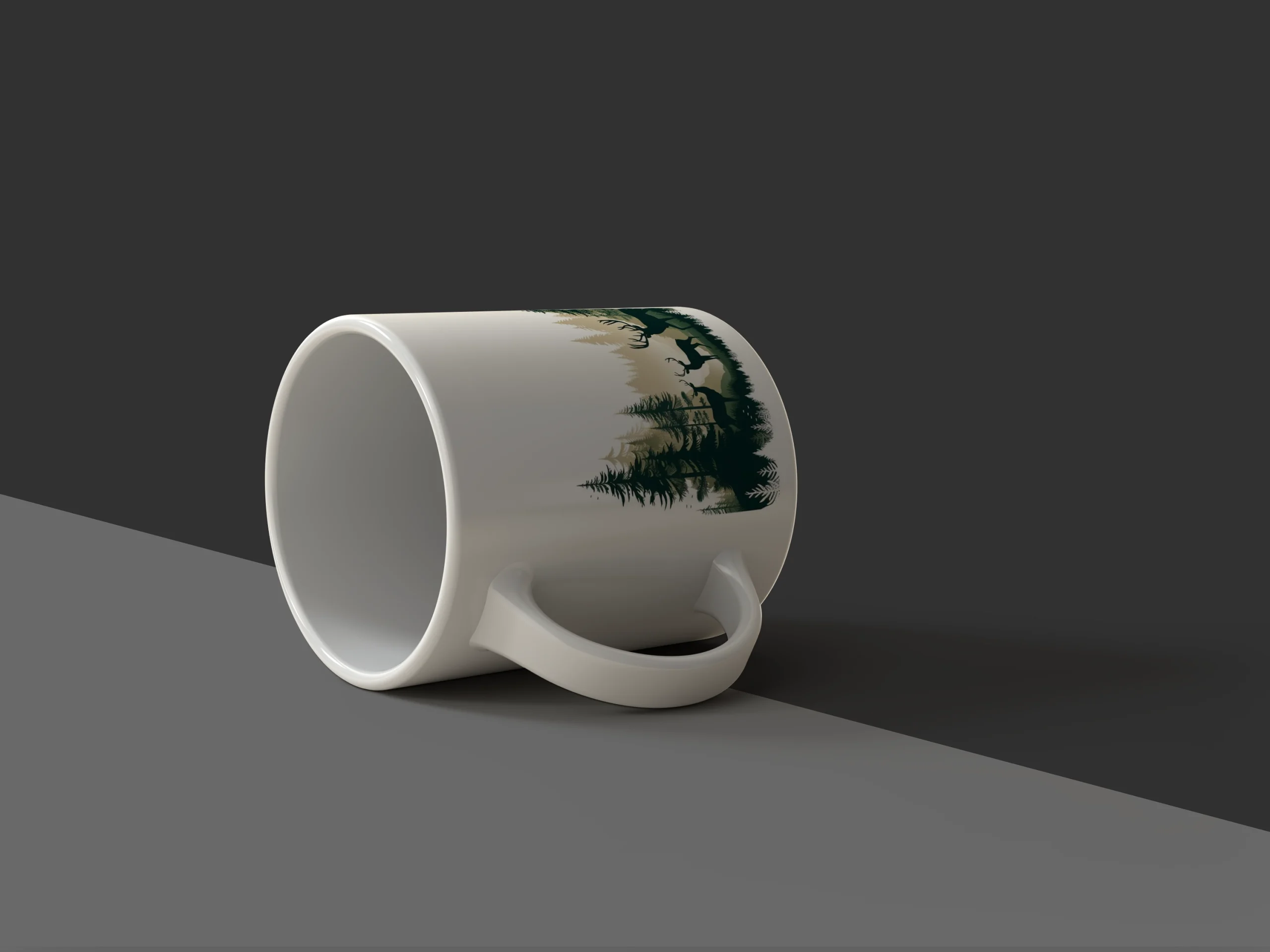 Misty Pine Deer Ceramic Mug