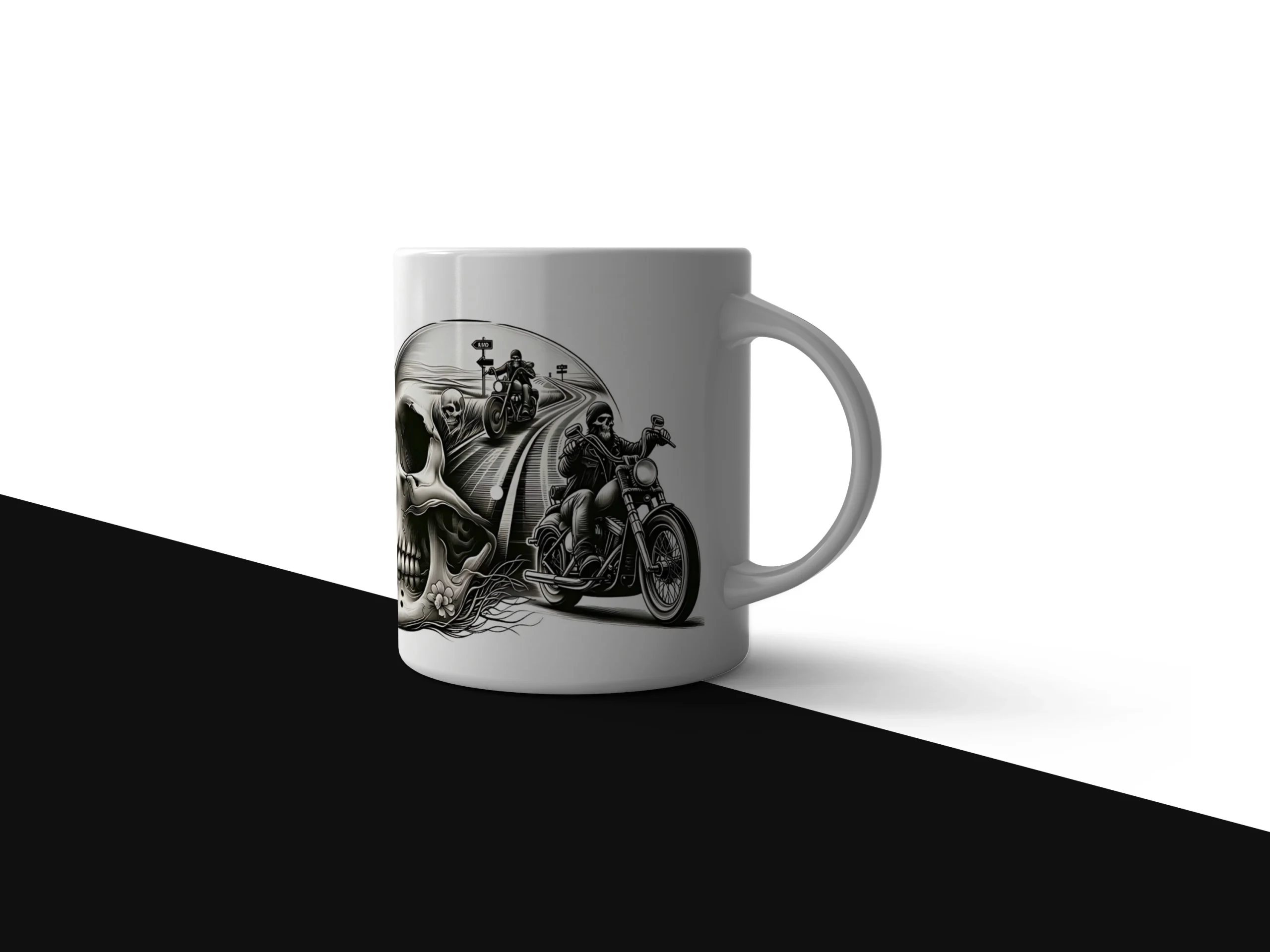 Skull and Biker Highway Route Mug