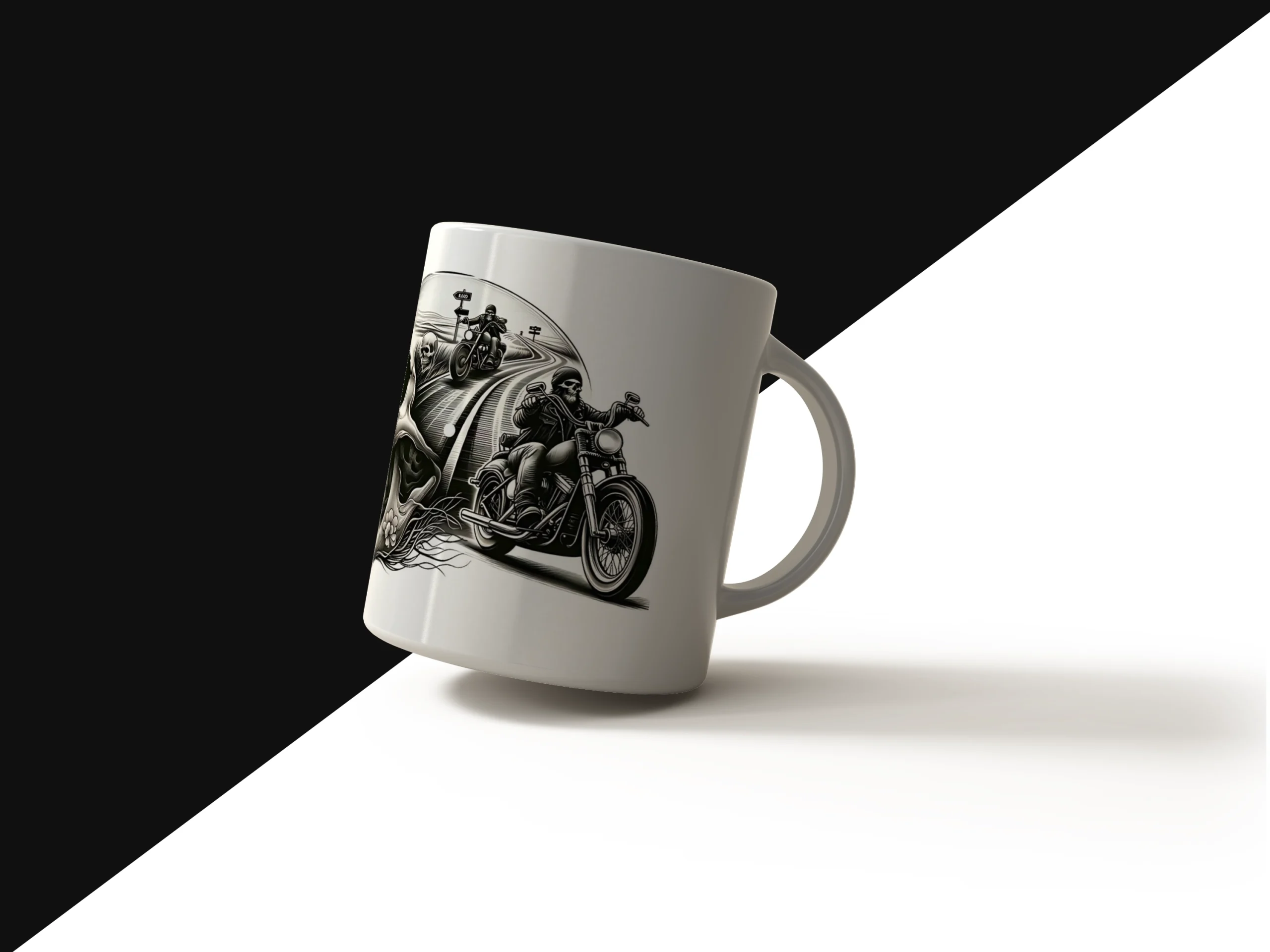 Skull and Biker Highway Route Mug