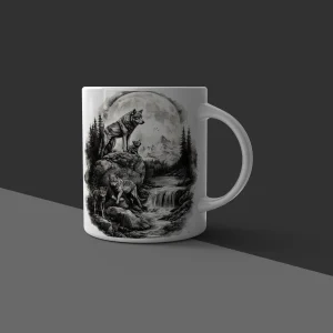 Moonlight Wolf Family Sketch Mug