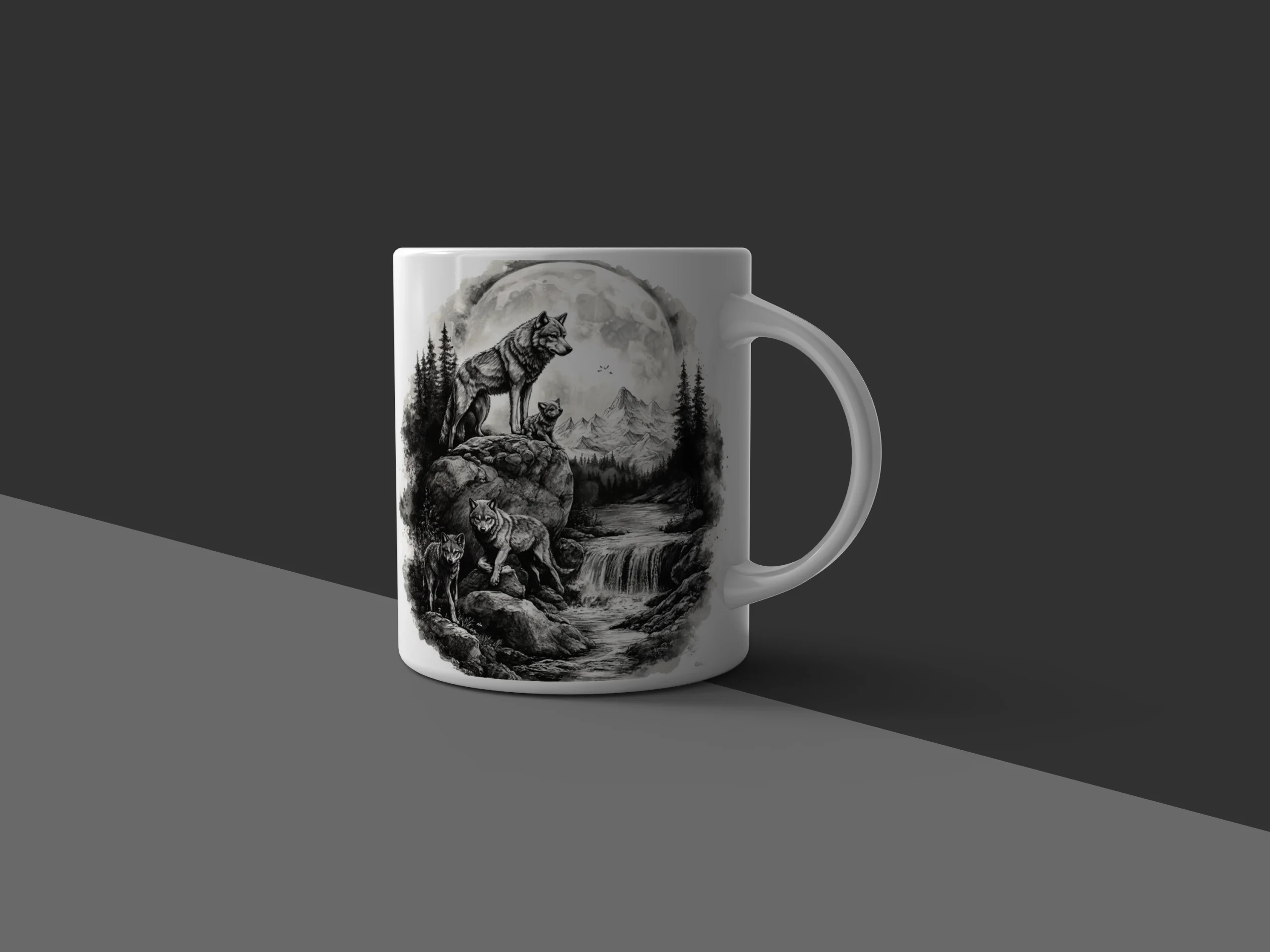 Moonlight Wolf Family Sketch Mug