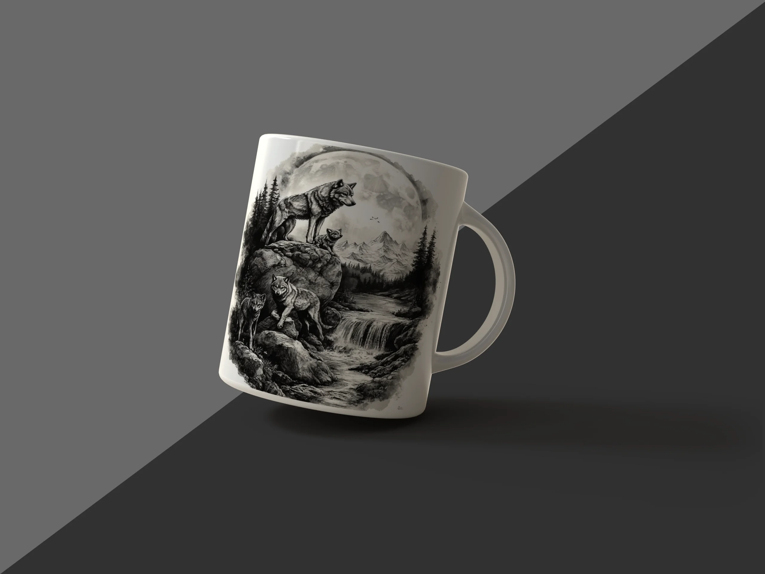 Moonlight Wolf Family Sketch Mug