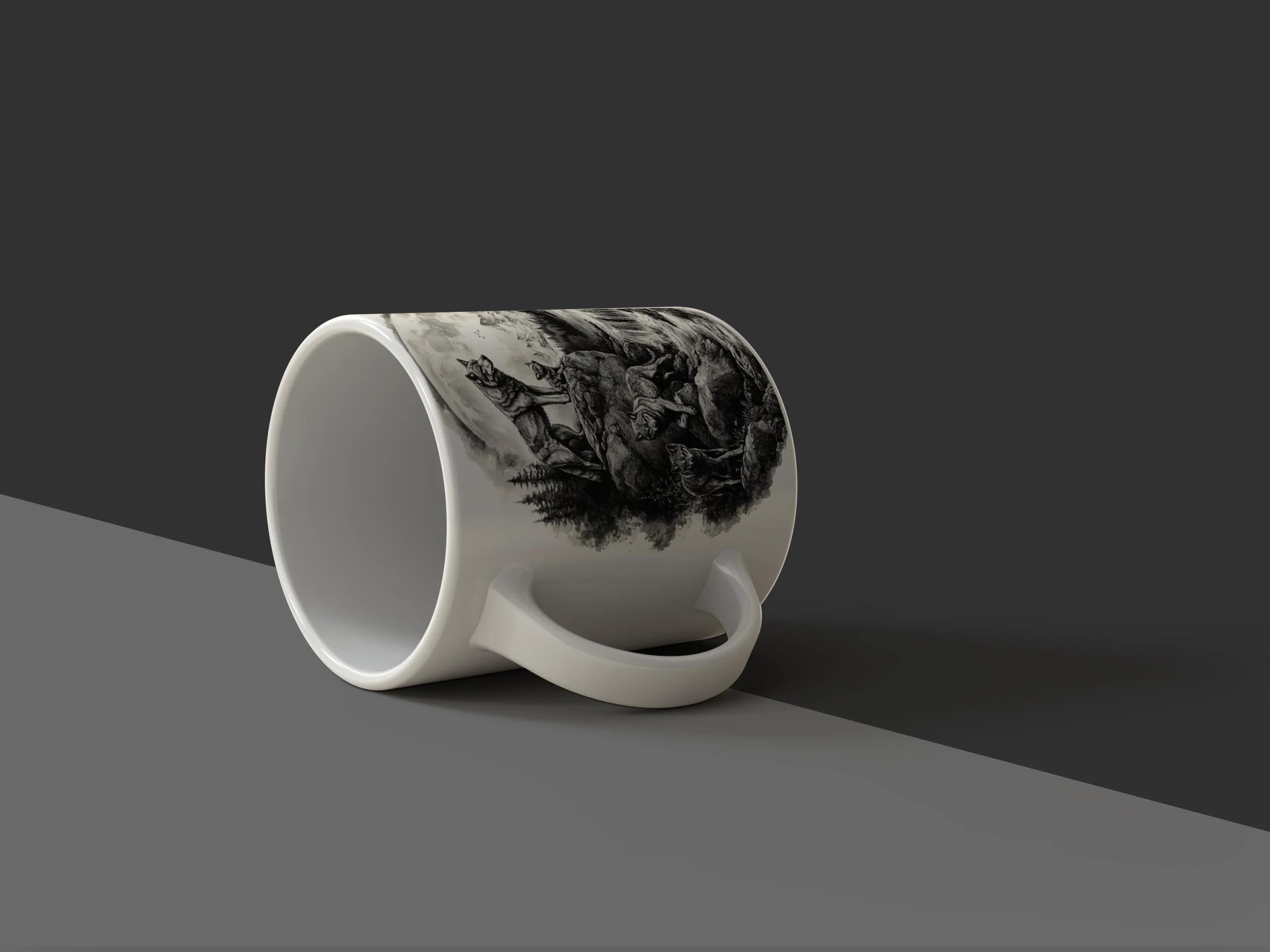 Moonlight Wolf Family Sketch Mug