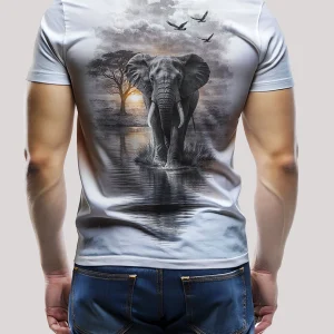 African Elephant Sunset Back Print T-Shirt