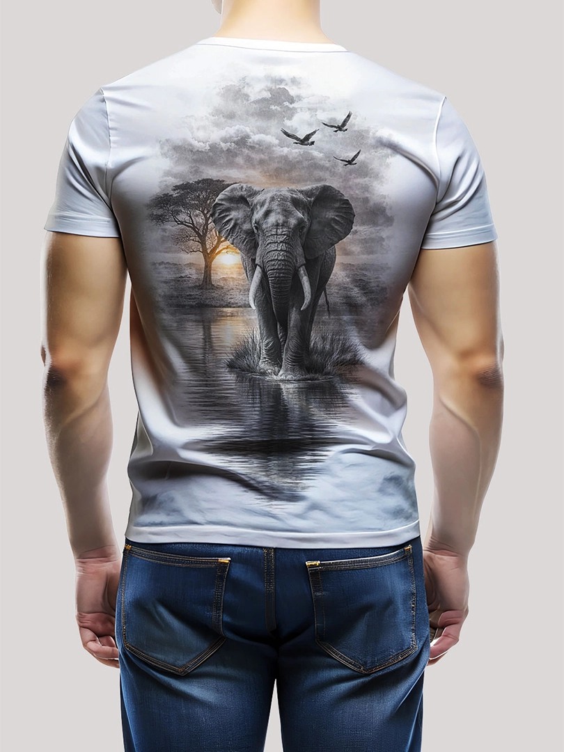 African Elephant Sunset Back Print T-Shirt