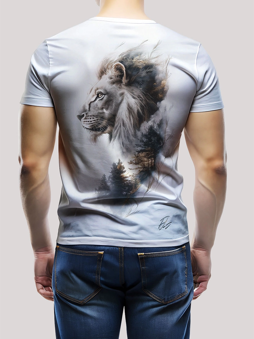 Lion Pine Forest Double Exposure T-Shirt
